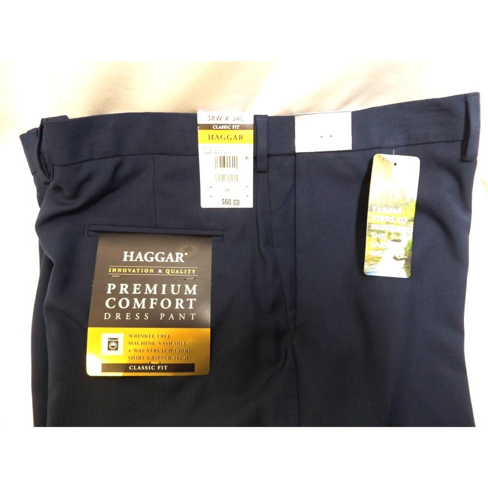 mens HAGGAR ‎ PREMIUM COMFORT DRESS PANTS, CLASSIC FIT, NAVY, EASY CARE